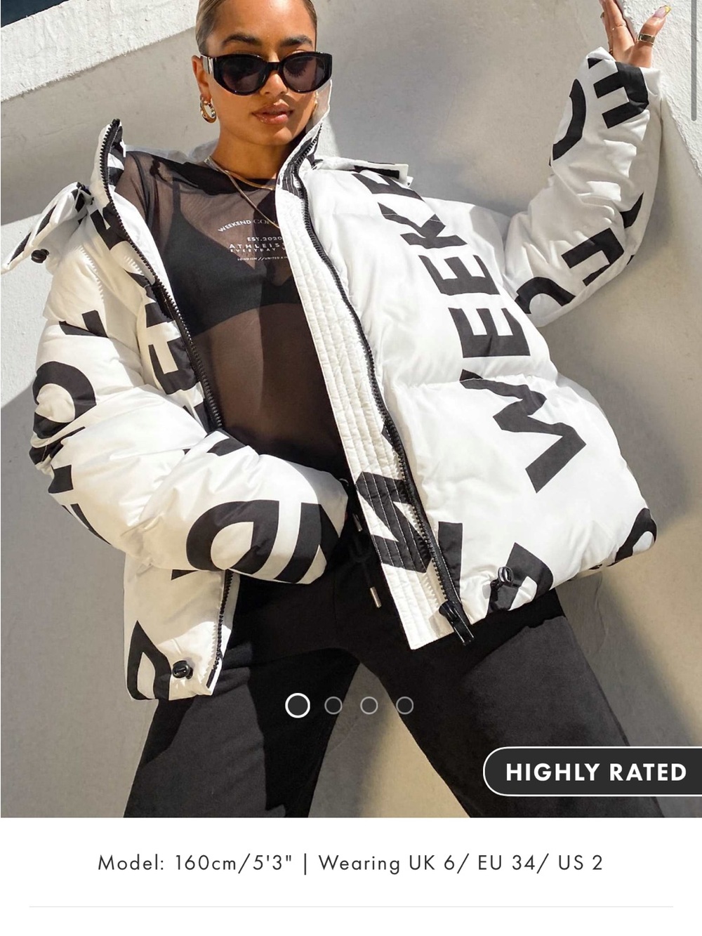 ASOS White Puffer Jacket with Black Lettering